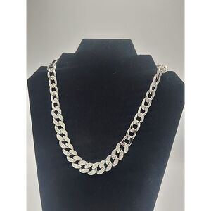 Vtg Chunky Chain Link Necklace Silver toned Metal Big Statement Style Jewelry